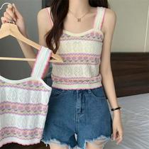 camisole women's fresh floral hollow-out sweater summer sweet cute short outer wear slimming top women