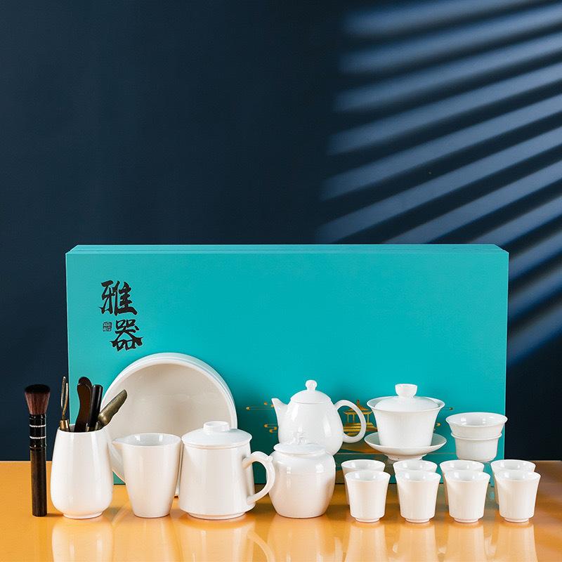 white jade white porcelain teaware set household office living room tea set kung fu tea set business teaware gifts