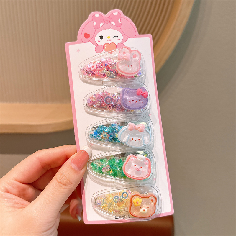 New children's flowing sand hair clips and hair accessories, girls' cartoon hair clips that won't damage bangs or break hair, girls' sweet little clips, hair clips, creative accessories, hair clips, headwear, hair clips detail image 3