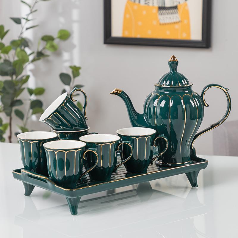 handmade green glaze gold outline ceramics drinking ware tea set travel kung fu tea set suit business gift gift box portable set