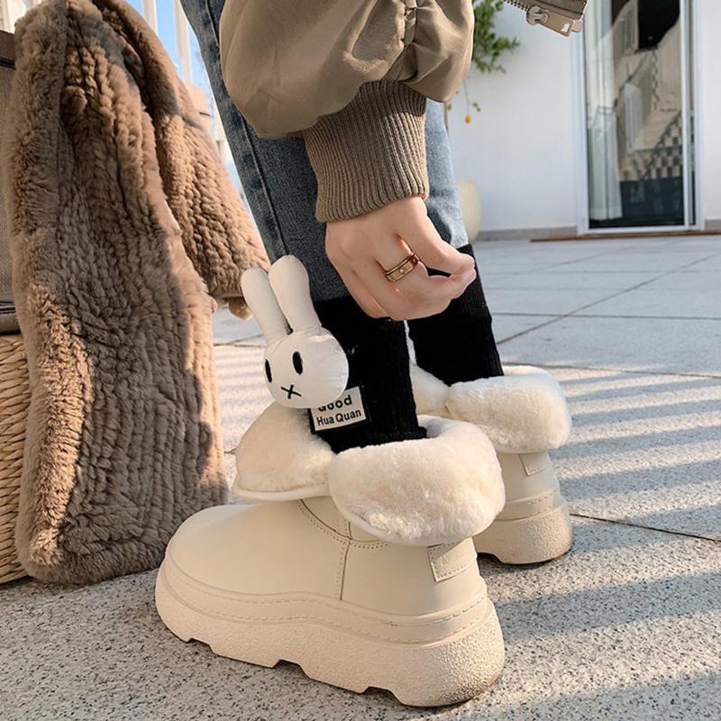 winter thicken thermal short cotton shoes 2023 new thick bottom fleece-lined bread shoes snow boots white women's shoes