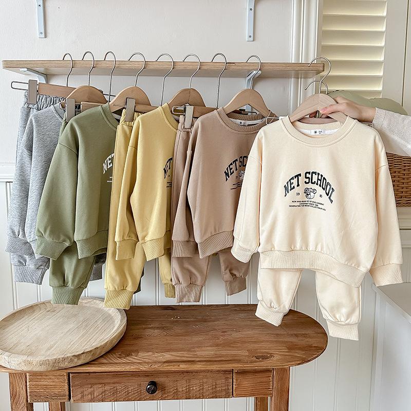 boys autumn clothing bear sports suit 2024 south korea children's clothing infant toddler girls' casual cotton sweater two-piece set