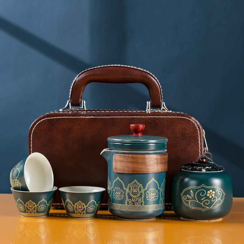 travel tea set outdoor camping ancient charm ceramic tea set tea making cup business gift portable gift box bag
