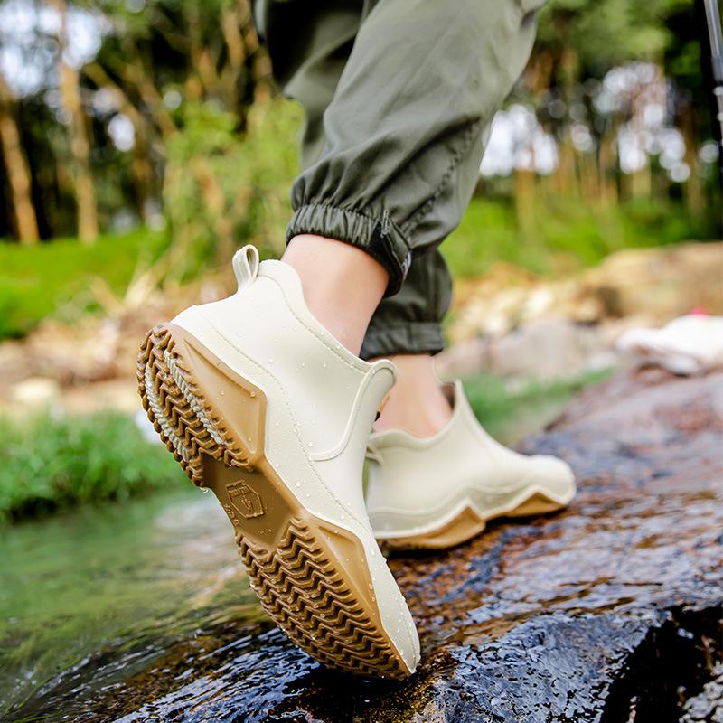 fashion short men's rain boots four seasons wear pvc waterproof rain boots non-slip warm fishing work take-out rubber boots