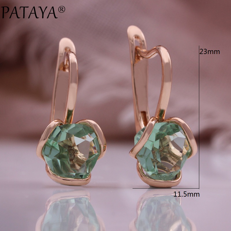 PATAYA Fresh Green zircon fashion Earrings and Rings set 585 Russian rose gold jewelry Cross-border direct supply to Europe and America jewelry set Specification image