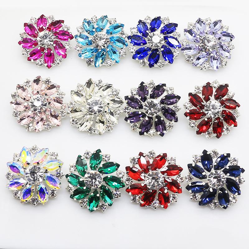 factory wholesale 28mm ornament accessories flower-shaped rhinestone glass button diy handmade diamond-embedded decorative buckle shirt