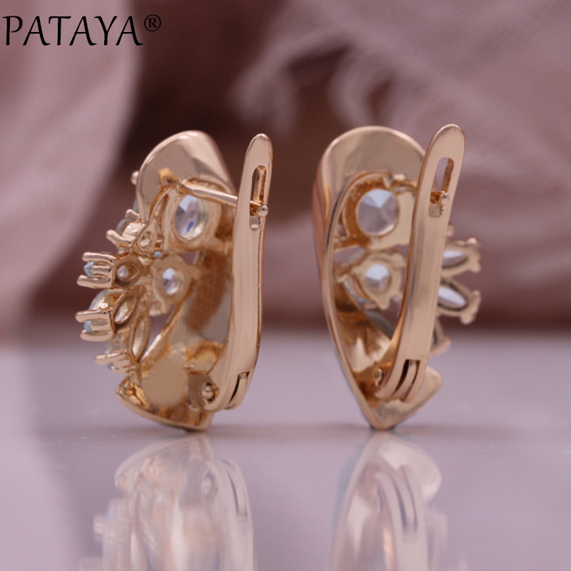 PATAYA Blue Microwax inlaid zircon Fashion Earrings and Rings Set 585 Russian rose Gold jewelry Cross-border Direct supply to Europe and America jewelry set Item Picture