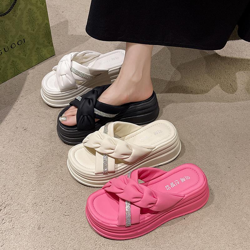 2024 new platform rhinestone sandals women's summer outdoor high heel wedge slippers muffin beach women's shoes