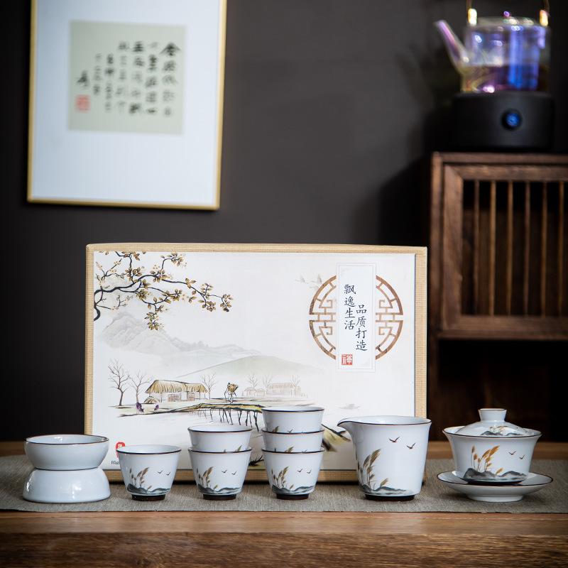 Official Kiln Ten Kung Fu Tea Set Holiday Business Gifts National Fashion Porcelain Gaiwan Household Tea Set Set