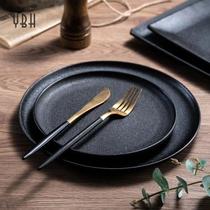 tableware black frosted ceramic plate round plate western cuisine plate steak plate