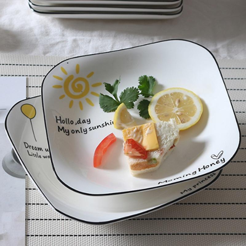wholesale ceramic plate creative deep plate large household nordic black line simple tableware square plate disc soup plate