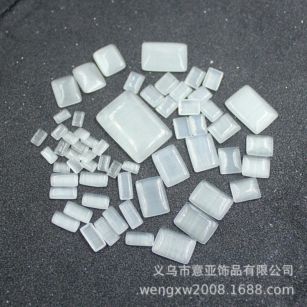 opal half piece thin flat bottom ring gem white opal rectangular button accessories diy ornament accessories
