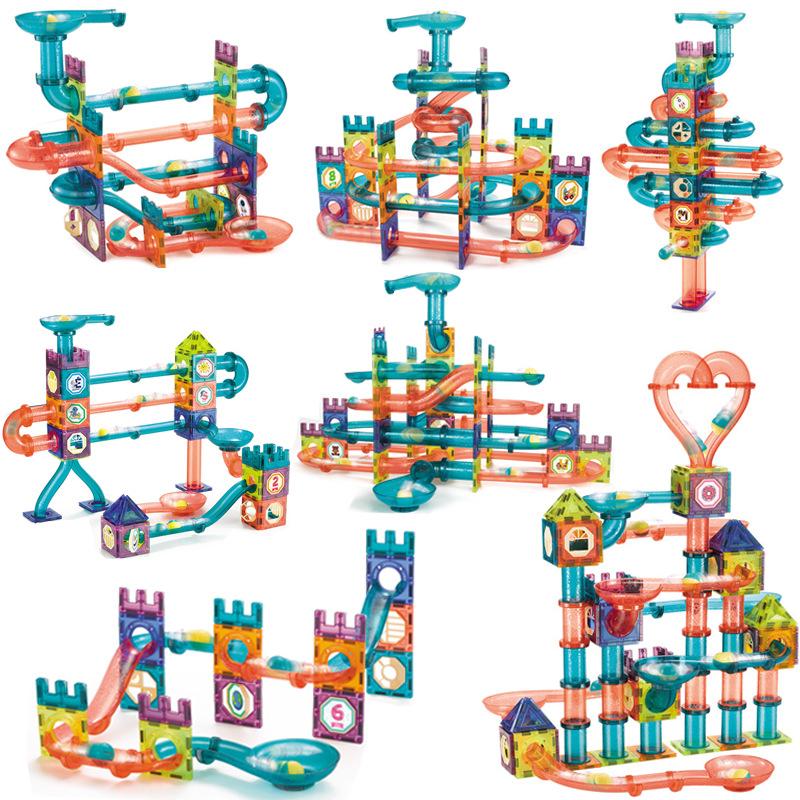 cross-border colored window magnetic sheet toy pipe magnet children slide ball magnetic building blocks track splicing toy Item Picture