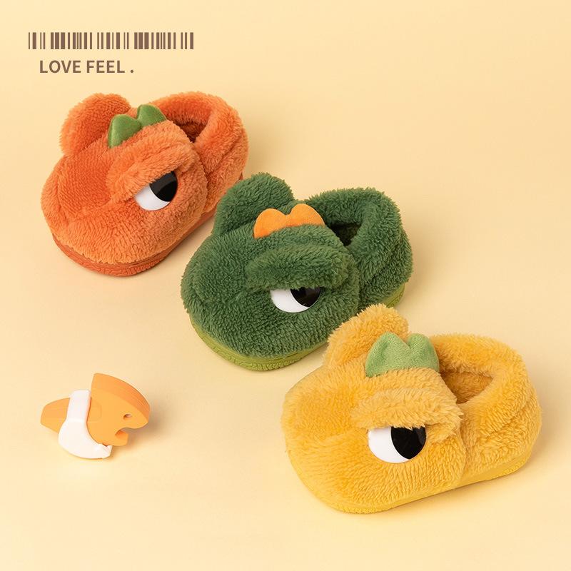 Girls' Cotton Slippers Children's Bags Heel Little Dinosaur Cotton Shoes Boys Baby Home Children's Slippers Winter Warm Cotton Slippers