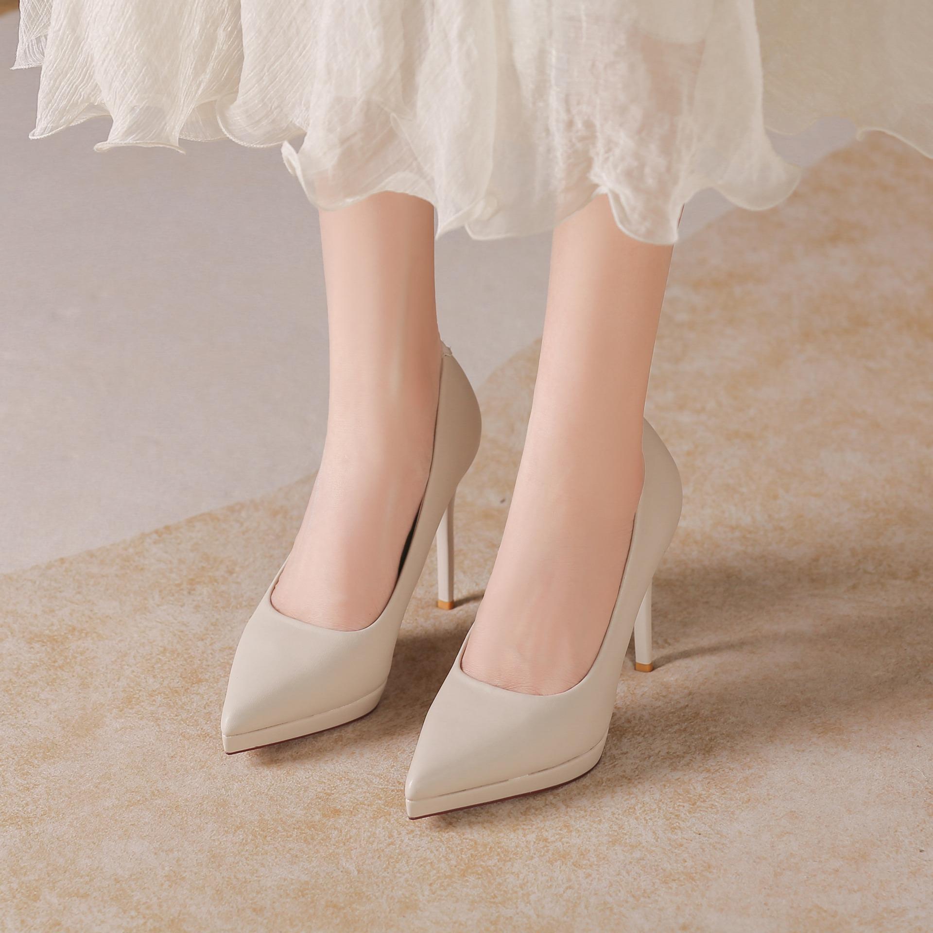 1089b waterproof platform high heel platform superb high heels sheep pattern pu temperament commute lady inner match match skirt pointed toe
