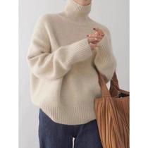 2024 autumn and winter new thickened solid color cashmere sweater women high neck short pullover loose-fitting comfortable sweater women