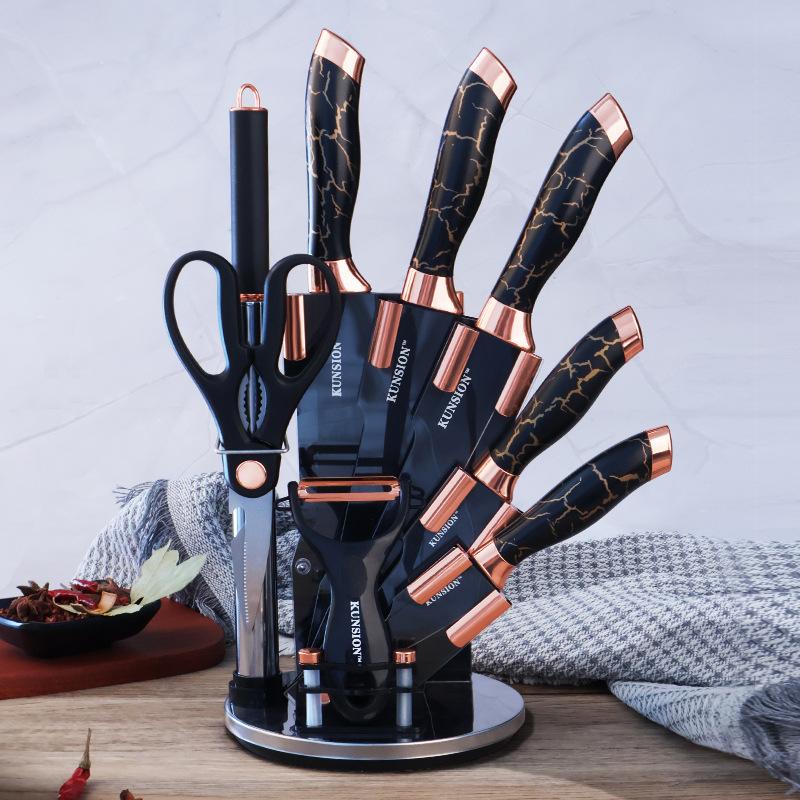new electroplating head knife suit stainless steel knife acrylic knife holder household kitchen knife combination kitchen knife set wholesale