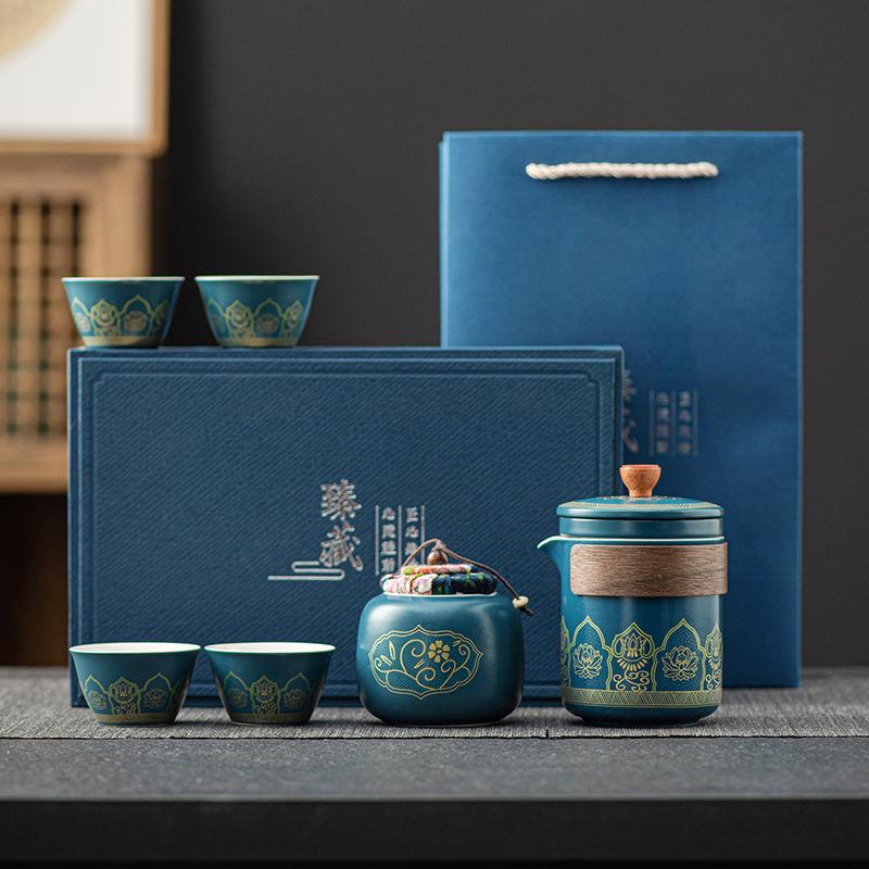 kung fu tea set suit portable travel tea set gift box with hand gift logo lettering business gift gift gift