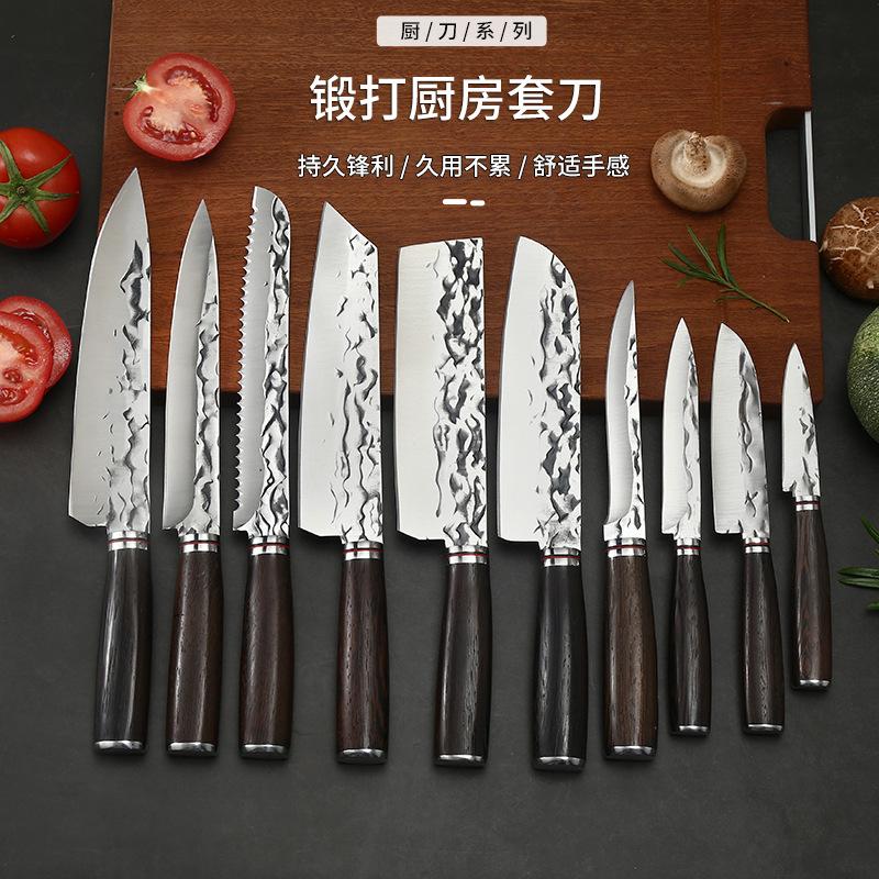 Cross-Border Forged Chef Knife Household Kitchen Kitchen Knife Stainless Steel Japanese Knife Fruit Knife Sharp Cleaver Knife Set