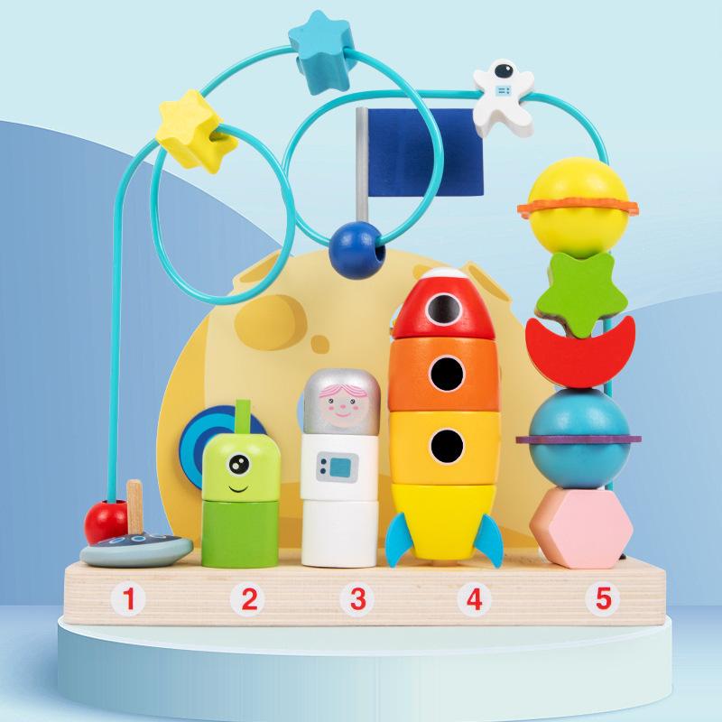 wooden toys multifunctional space planet bead-stringing toy sets of columns children little kids early education perception