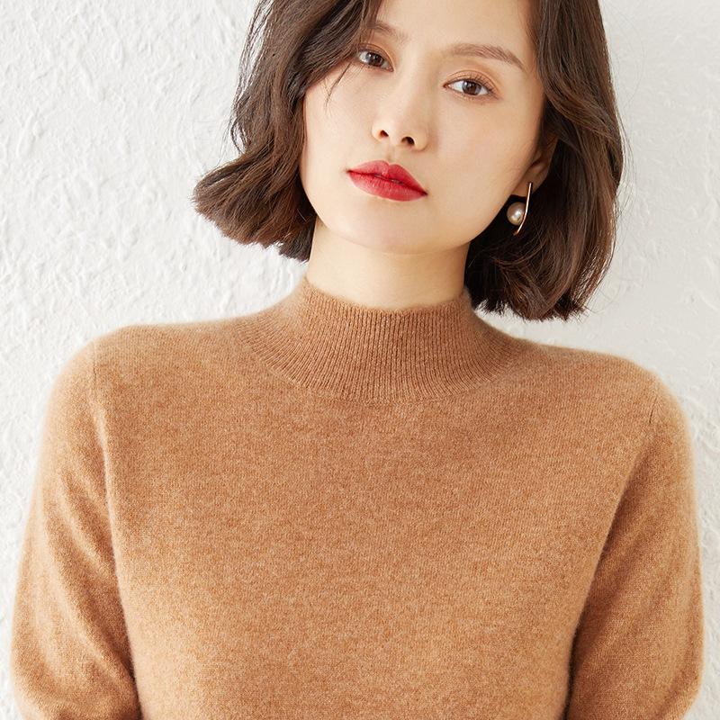 wholesale 2024 autumn and winter new wool women's half turtleneck bottoming shirt sweater solid color sweater women's clothing plus size