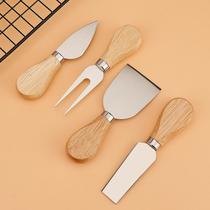 stainless steel cheese knife 4-piece set rubber wooden handle cream cutter pizza cheese knife fork cheese knife set