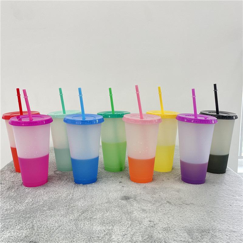j213 new pp cup temperature-sensitive cold discoloration cup large capacity cup with straw pp plastic cup wholesale customizable logo
