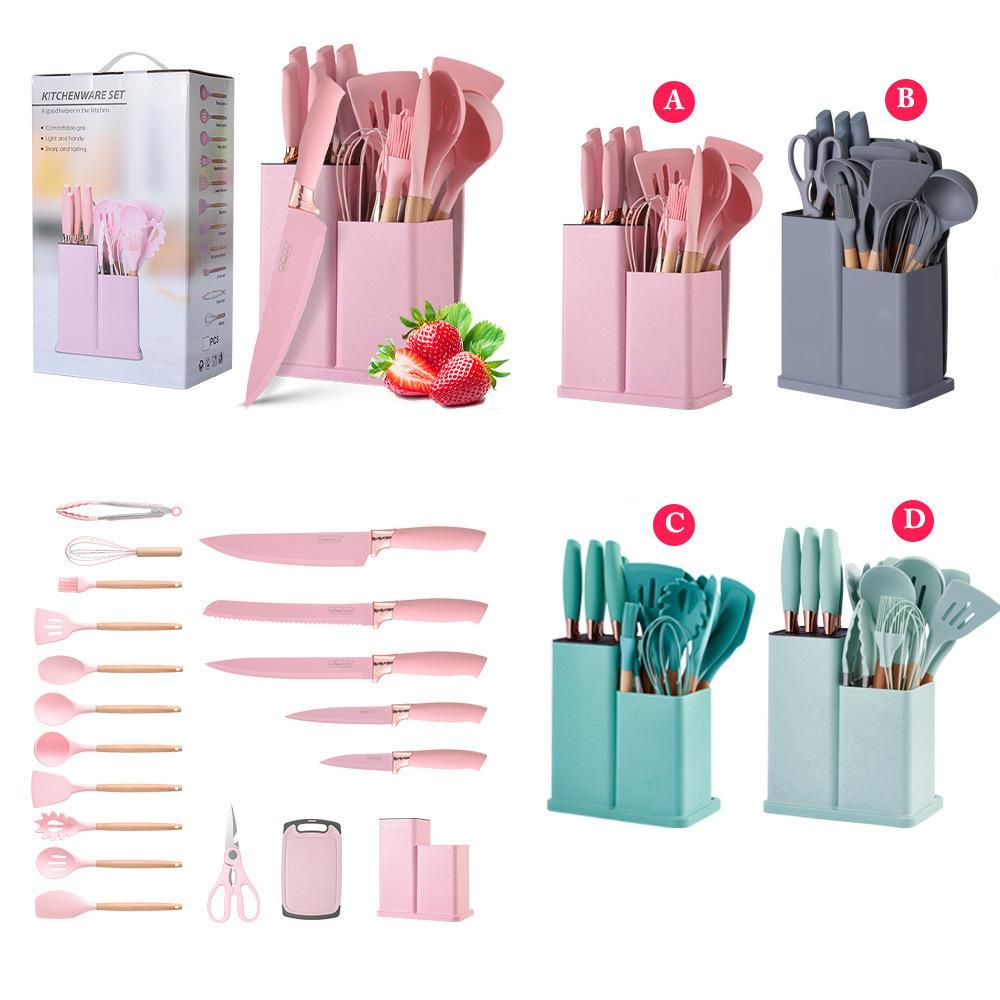 silicone kitchenware 19-piece set kitchen products tools storage barrel kitchenware suit kitchen knife set knife suit