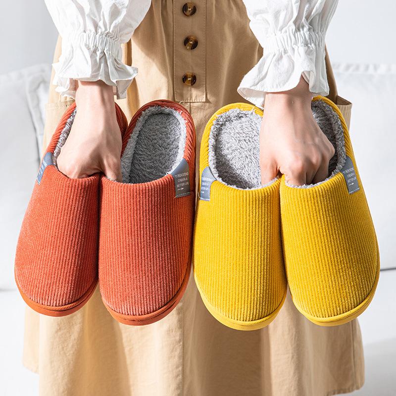 women's cotton slippers winter antislip fleece-lined warm confinement slippers indoor home men's cute furry cotton slippers winter
