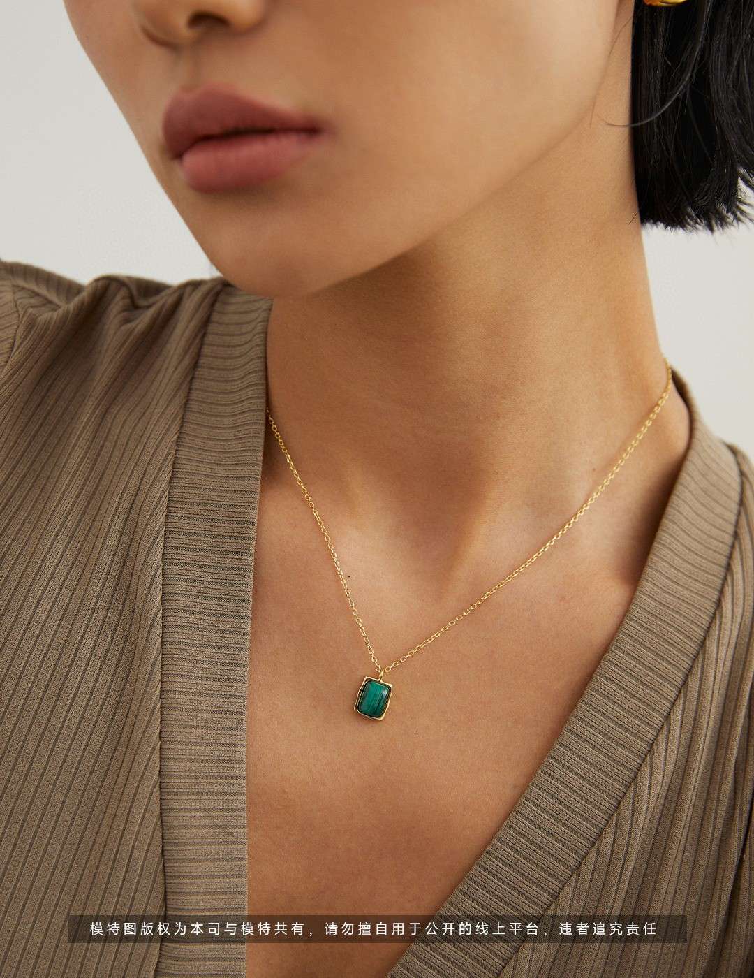 本夕银饰 欧美风格银饰项链 高档饰品 孔雀石项饰 精致女士首饰 时尚潮流配饰项链细节图