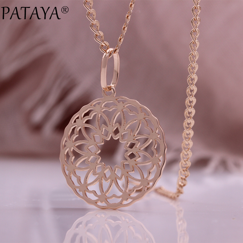 PATAYA's new 585 rose gold electroplated necklace, AliExpress cross-border round pattern pendant necklace details Picture