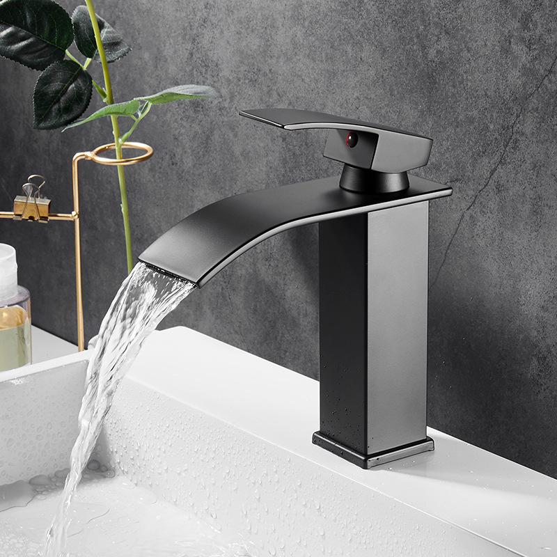 Black Waterfall Faucet Bathroom Counter Basin Drop-in Sink Hot and Cold Creative Stainless Steel Washbasin Wash Basin Faucet