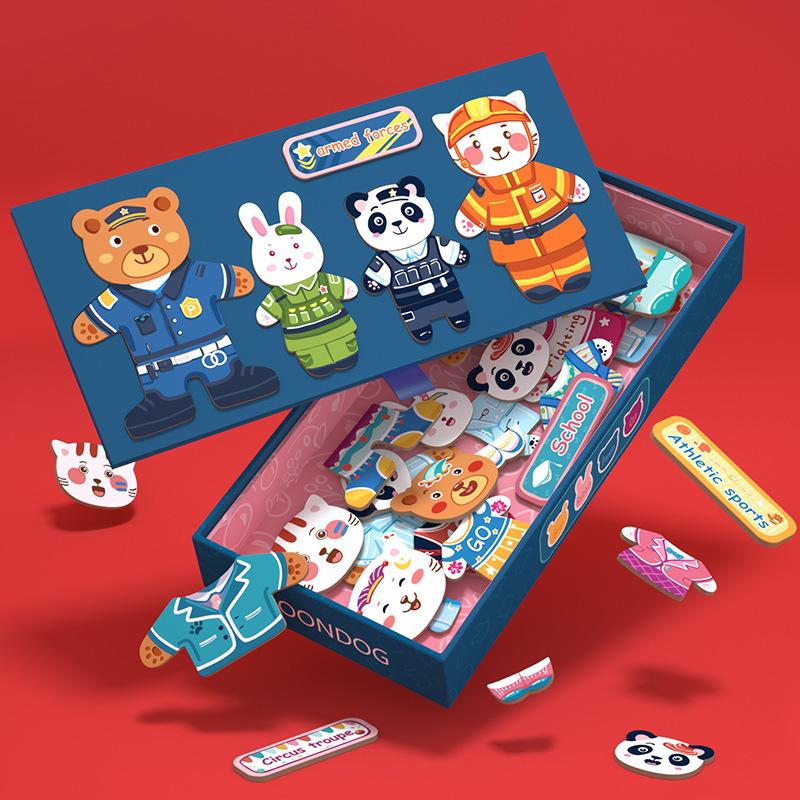 children's magnetic shape recognition early childhood education joypin animal dress-up show game puzzle educational toys