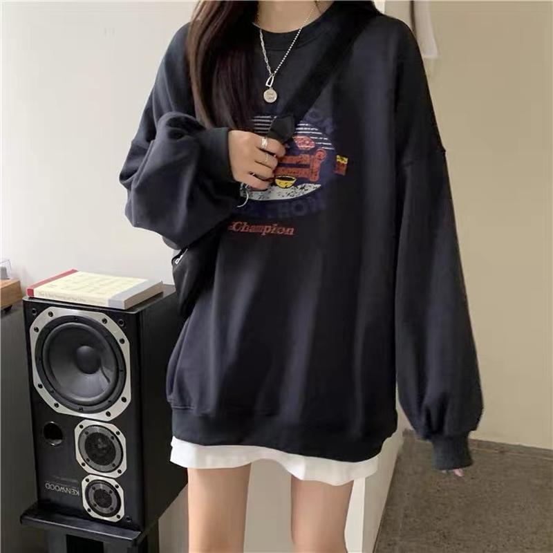 super popular round neck sweater for women 2023 autumn new korean style hooded thin coat for students loose top wear women