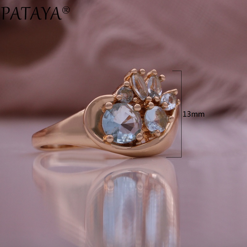 PATAYA Blue Microwax inlaid zircon Fashion Earrings and Rings Set 585 Russian rose Gold jewelry Cross-border Direct supply to Europe and America jewelry set Application Scenario