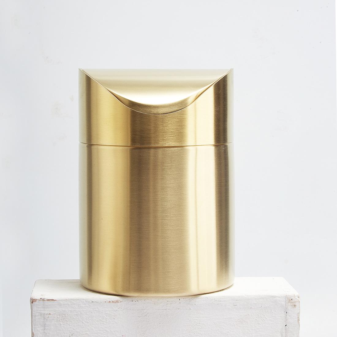 Gold Desktop Trash Bin 304 Stainless Steel Creative Storage Container Car Wastebasket with Lid Mini Small Sized Dustbin
