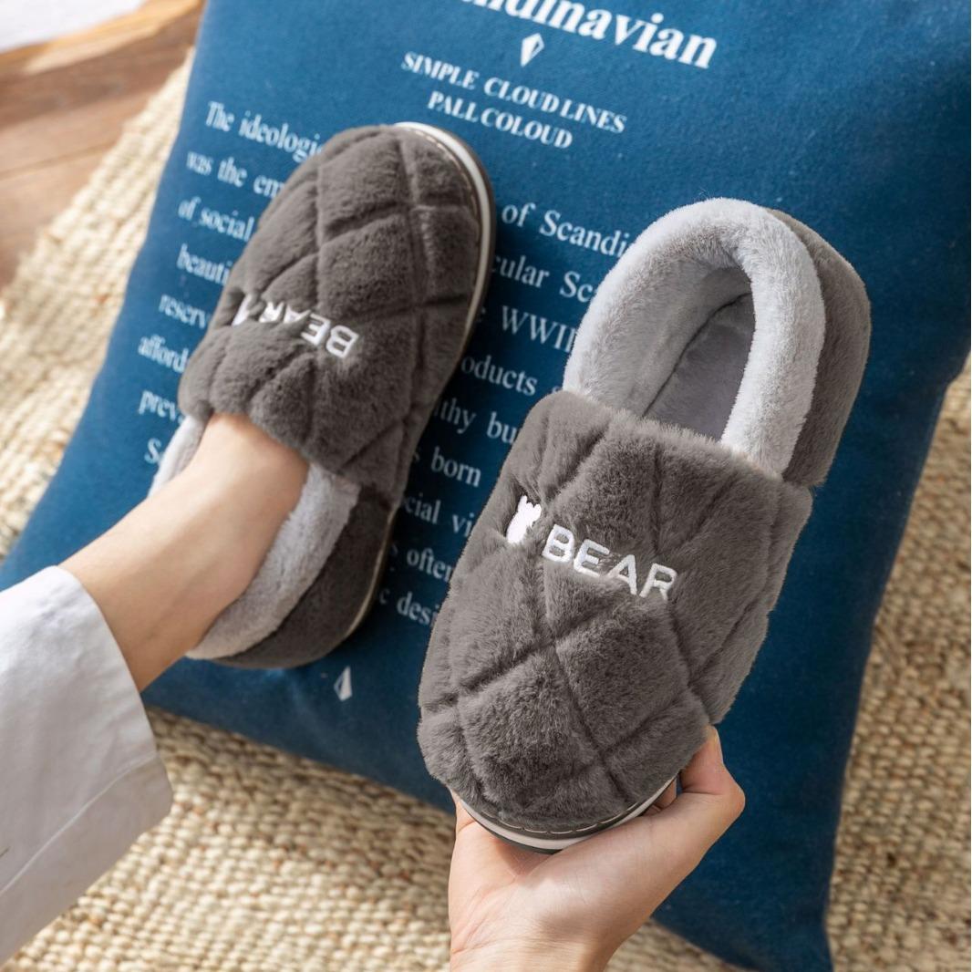 men's cotton slippers winter bag heel indoor home men's warm with velvet home cotton shoes women's outer wear winter