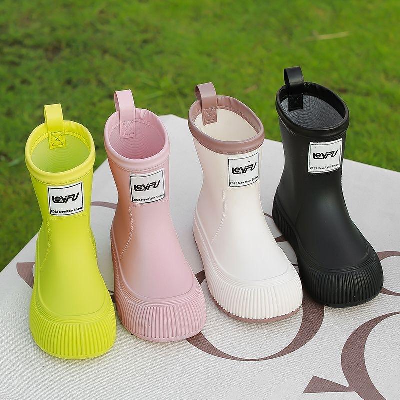 new stylish rain boots non-slip waterproof rain boots simple mid-calf lightweight soft rubber boots ferrule thick bottom for outdoors rain shoes