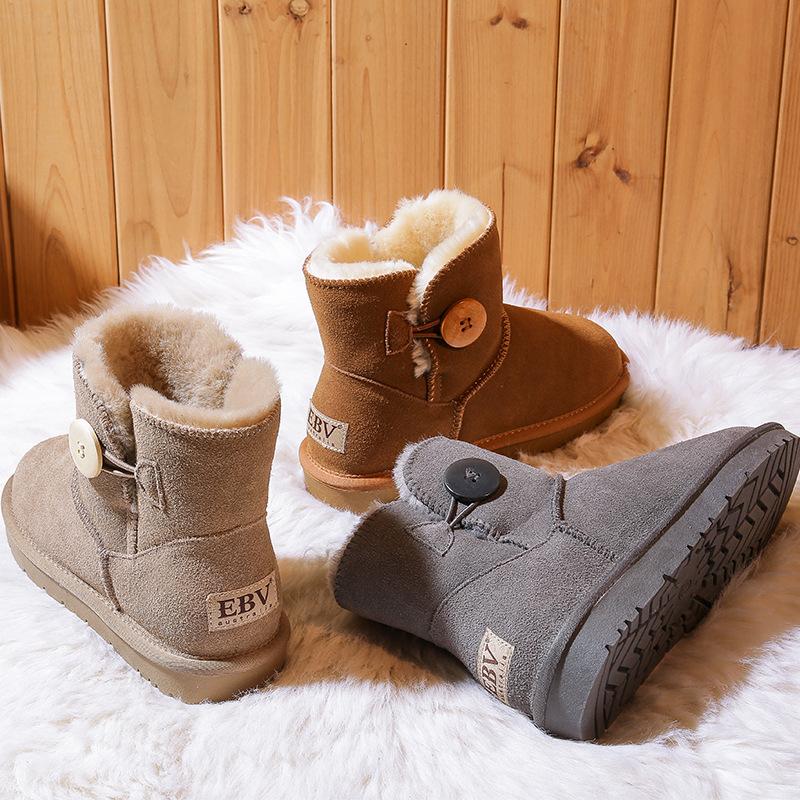 winter snow boots female ankle boots cowhide women's booties non-slip thickening thermal student non-slip