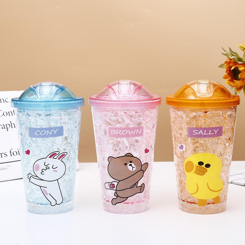 Creative Gift Cartoon Cute Ice Cup Creative Double-Layer Plastic Cup Gradient Girl Cup with Straw Summer Crushed Ice Cup Ice Cup