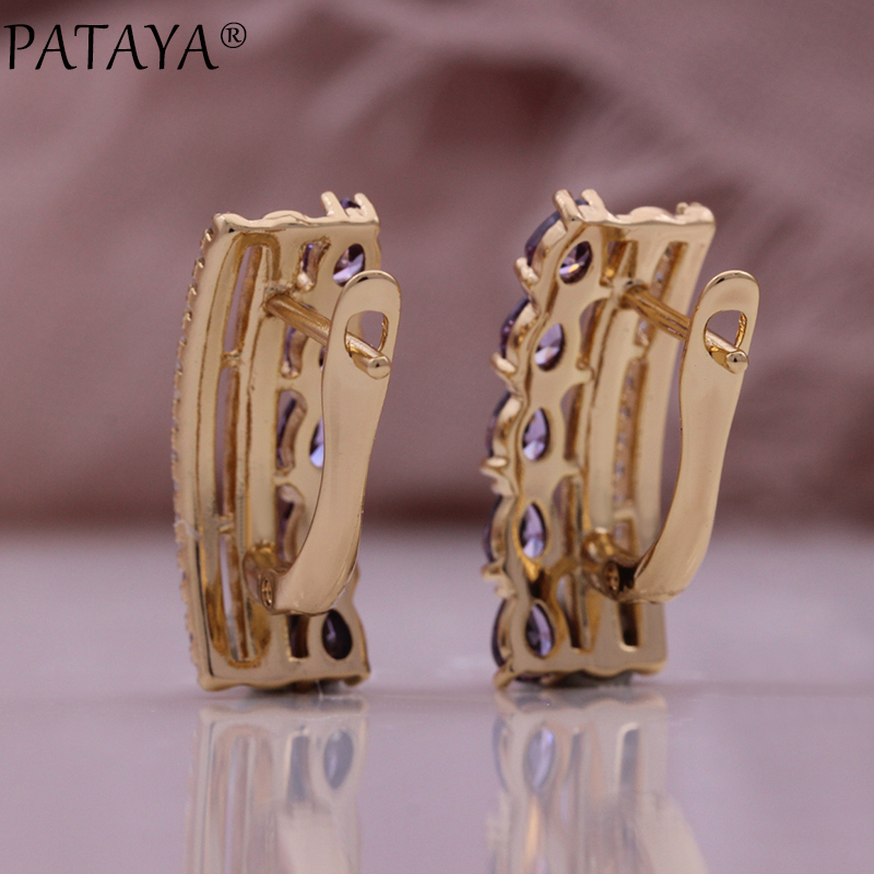 PATAYA's new 585 Russian rose gold electroplated earrings, cross-border direct supply to Europe and America, natural zircon inlaid earrings Item Picture