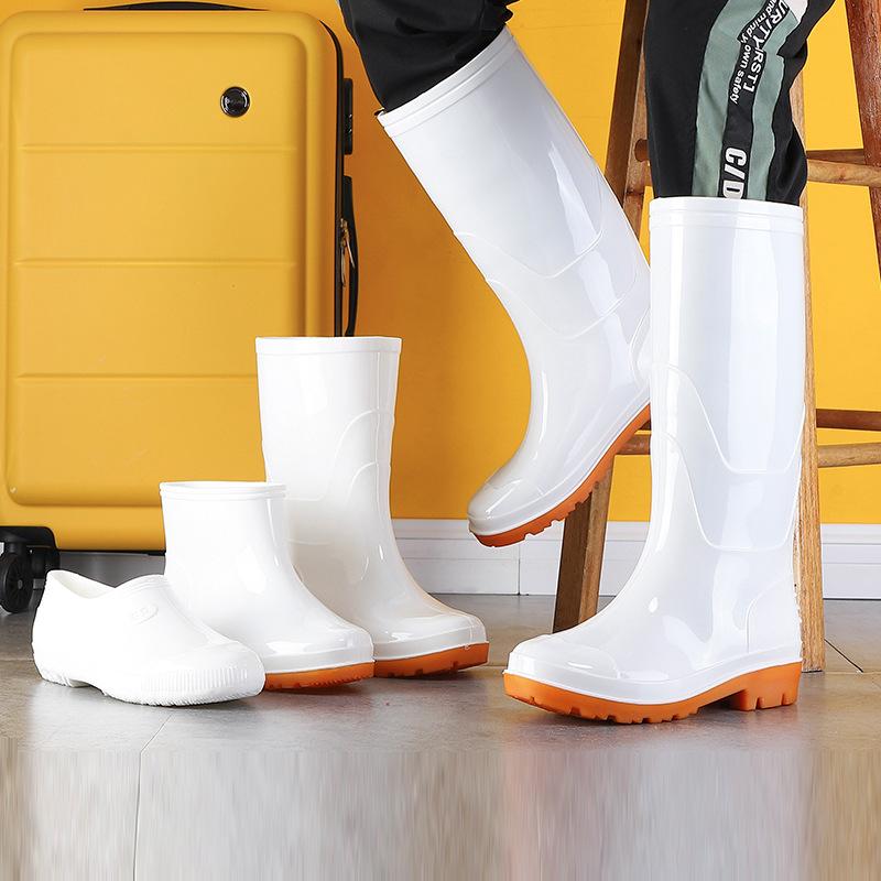 white rain boots boots for food making low top non-slip rain boots long and mid-calf length kitchen rubber boots waterproof labor protection rain shoes shoe cover rubber shoes