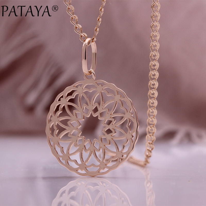 PATAYA's new 585 rose gold electroplated necklace, AliExpress cross-border round pattern pendant necklace