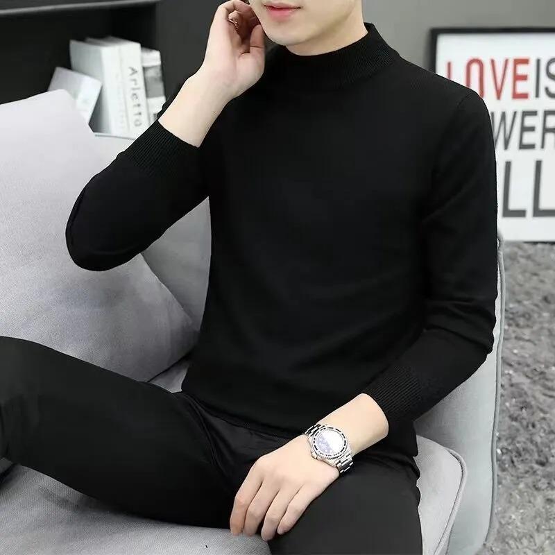 mock neck sweater men's autumn and winter mid-collar warm korean bottoming shirt thermal sweater sweater 2024 new