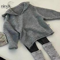 ningli children's clothing kids' sweater autumn new girls' korean high-end gray knitted pullover top idle style