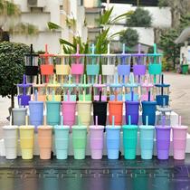 2022 new large capacity double-layer plastic cup large hole straw pearl boba milk tea cup portable outdoor straw cup