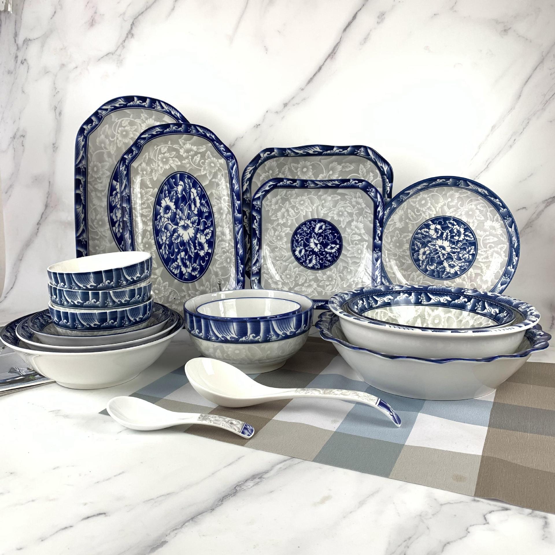 factory wholesale blue and white printing 003 blue and white porcelain tableware household ceramic plate two yuan shop stall 5 yuan 10 yuan shop