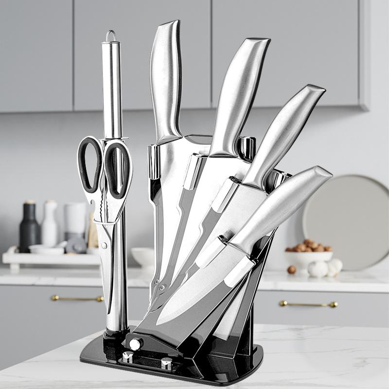 Acrylic Knife Rack Full Steel Handle Seven-Piece Kitchen Knife Kitchen Knife Household Knife Set Gift Knife Set in Stock