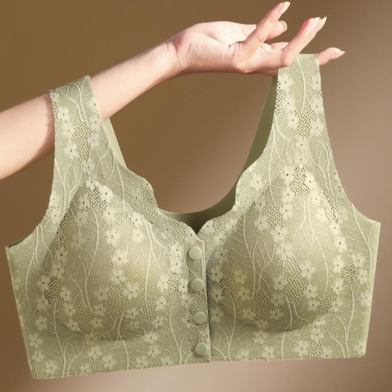 middle-aged mom front button bra underwired padded breast holding vest style plus size seamless bras underwear