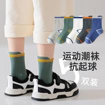 children's socks spring and autumn sport mid-calf length sock three-dimensional heel trendy socks breathable pure color all-matching boys' cotton socks
